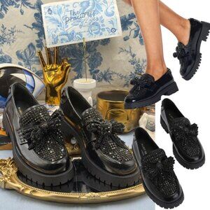 🆕 KURT GEIGER LONDON 🧿 NWOB Bow Crystal Loafer, Black Patent Leather - Sz 37 7